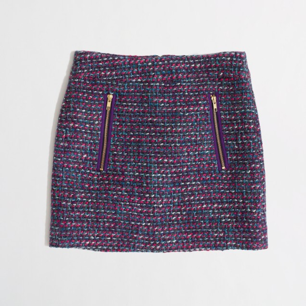 J Crew Tweed Gold Zip Skirt